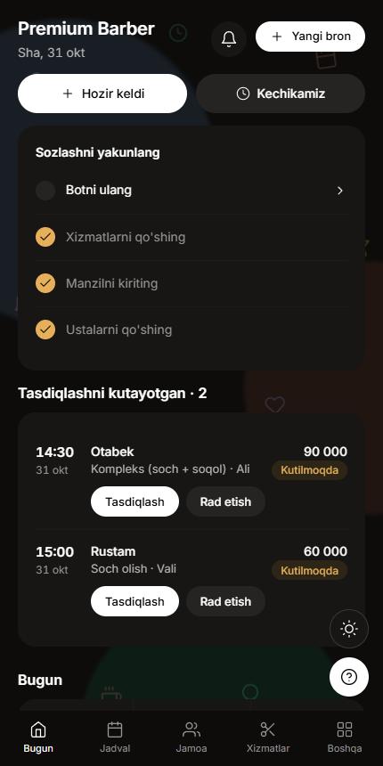 Tashrif ilovasi: bugungi bronlar va tezkor tugmalar